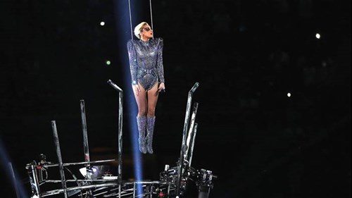 Lady Gaga preparing to perform at the Super Bowl